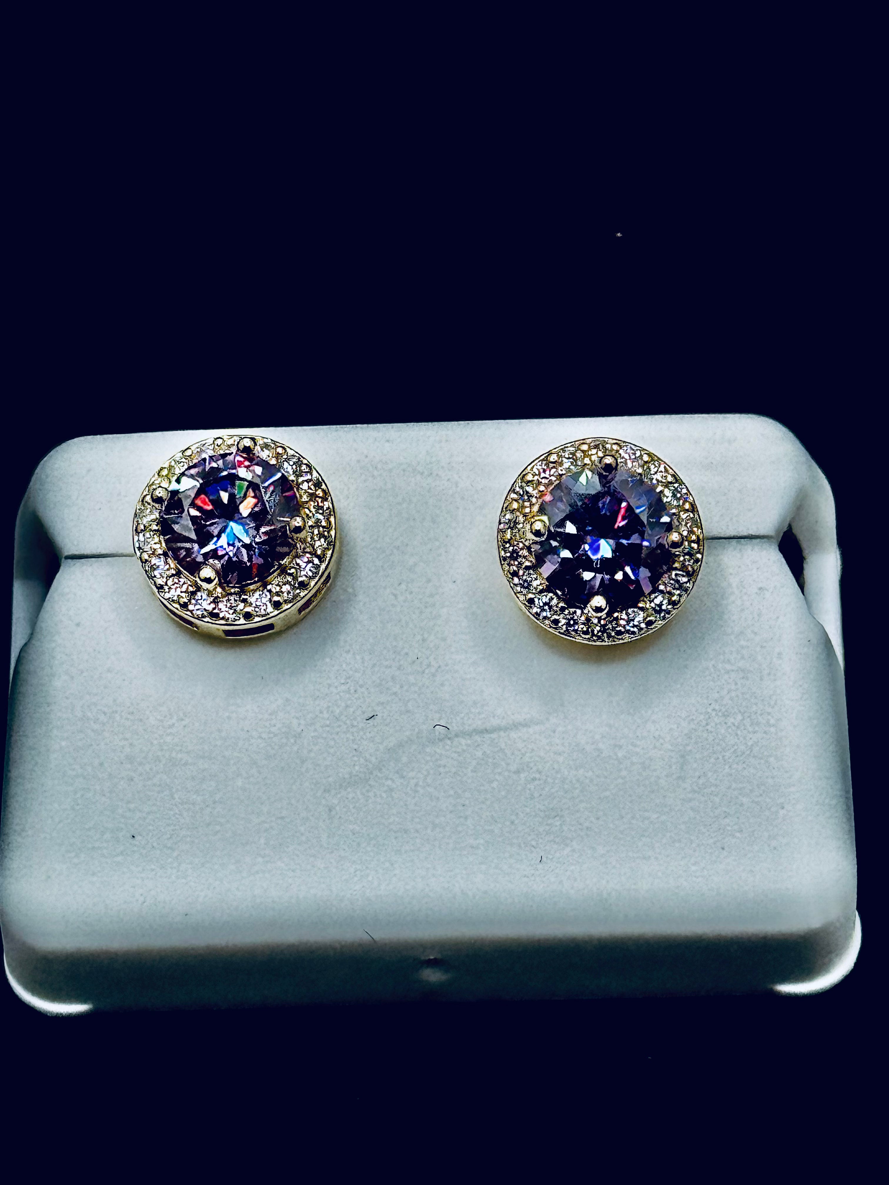 Royal Purple Moissanite Halo Earrings