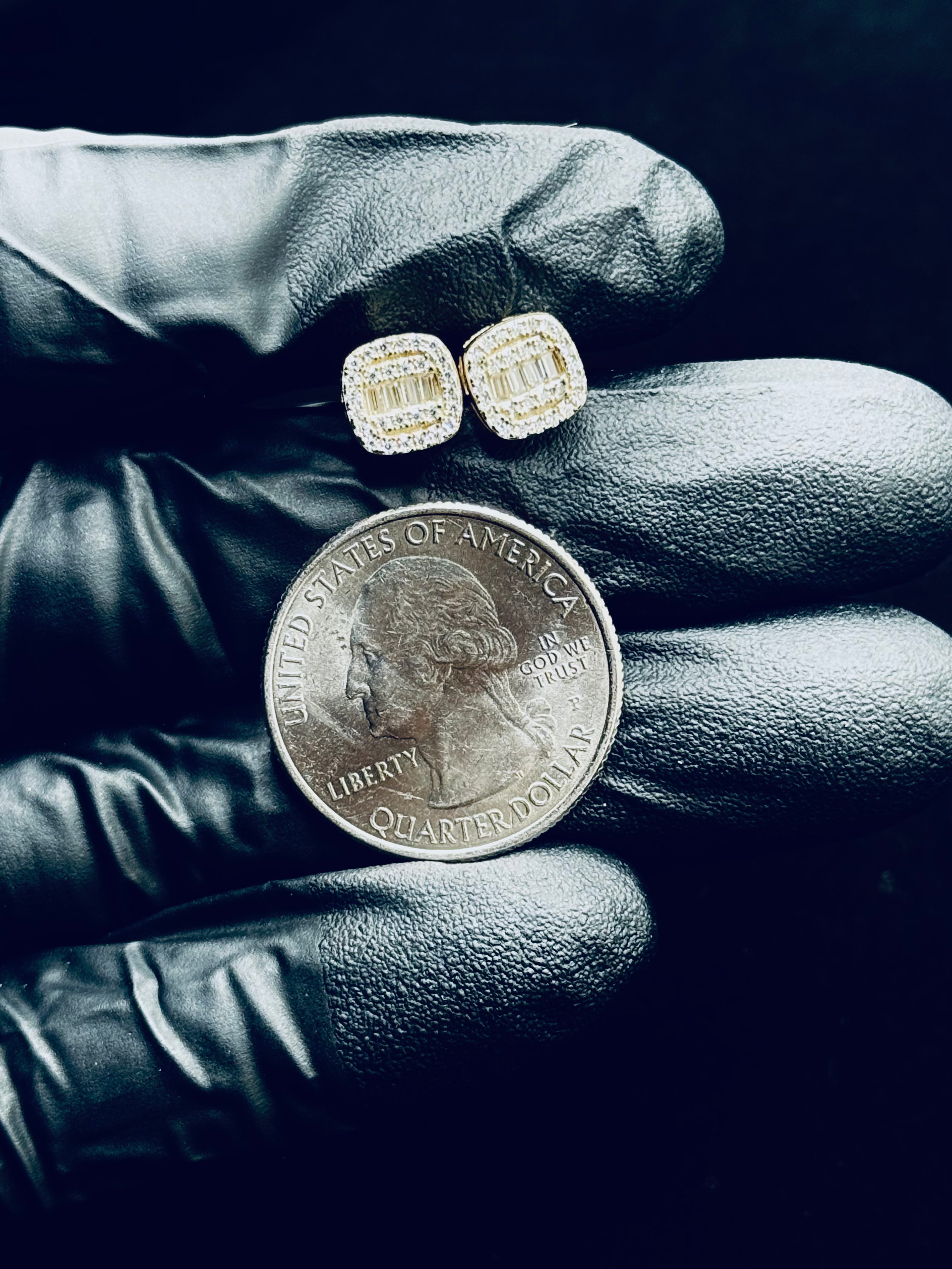 Squared Halo Baguette Earrings