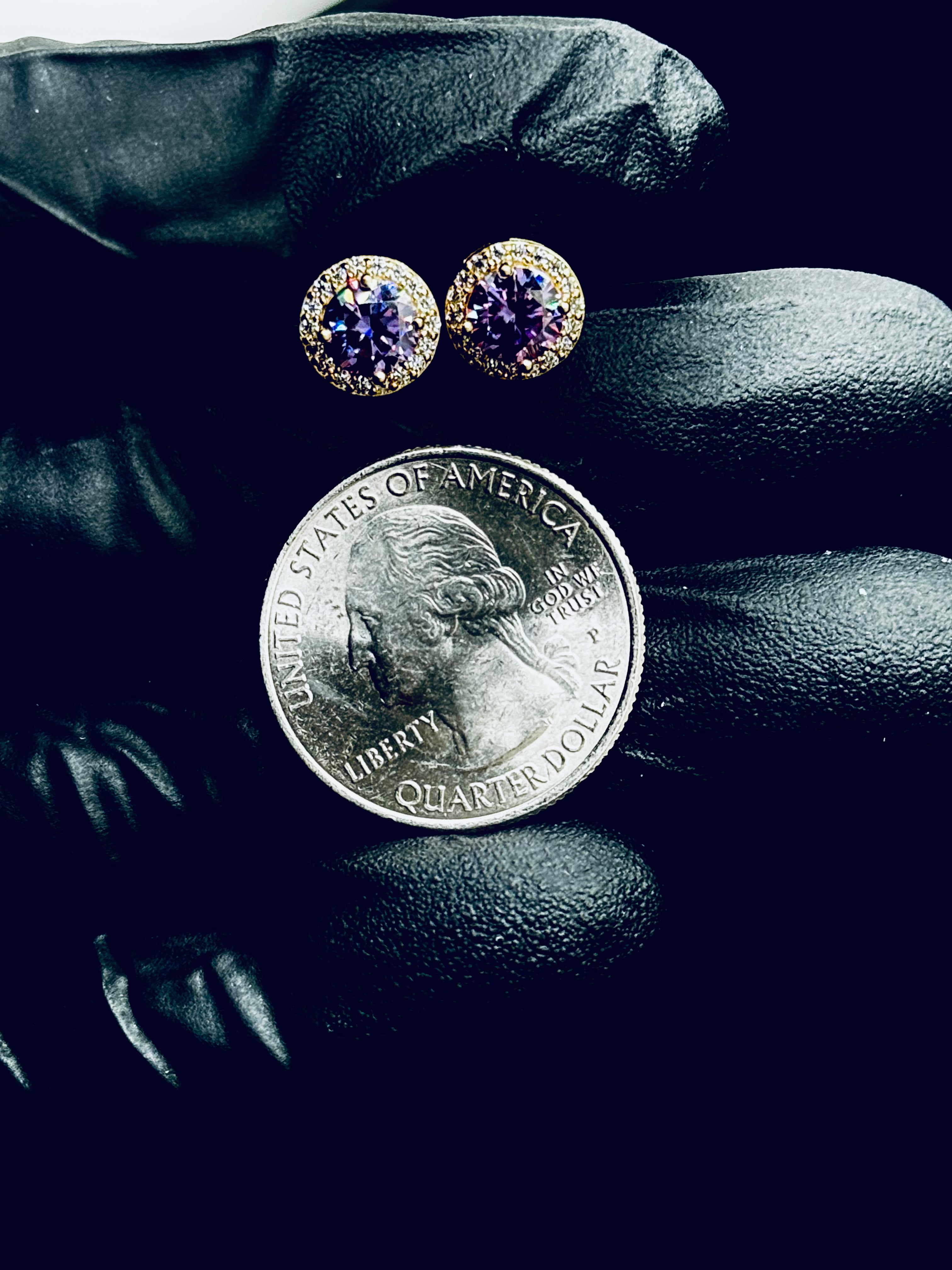 Royal Purple Moissanite Halo Earrings