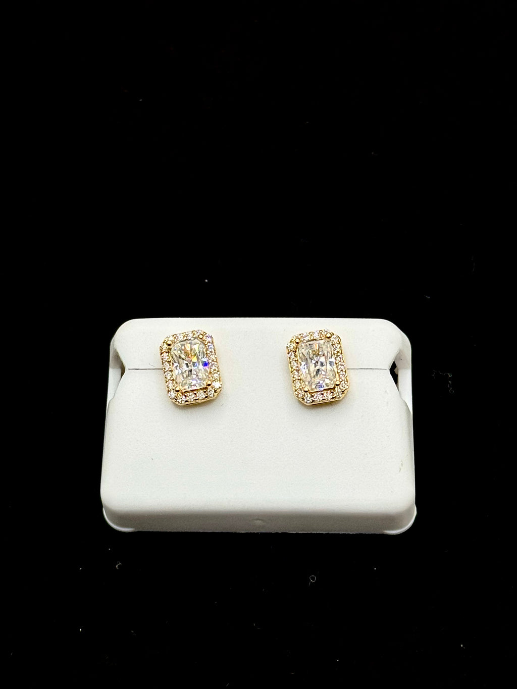 Gold Elongated Princess Cut Earrings