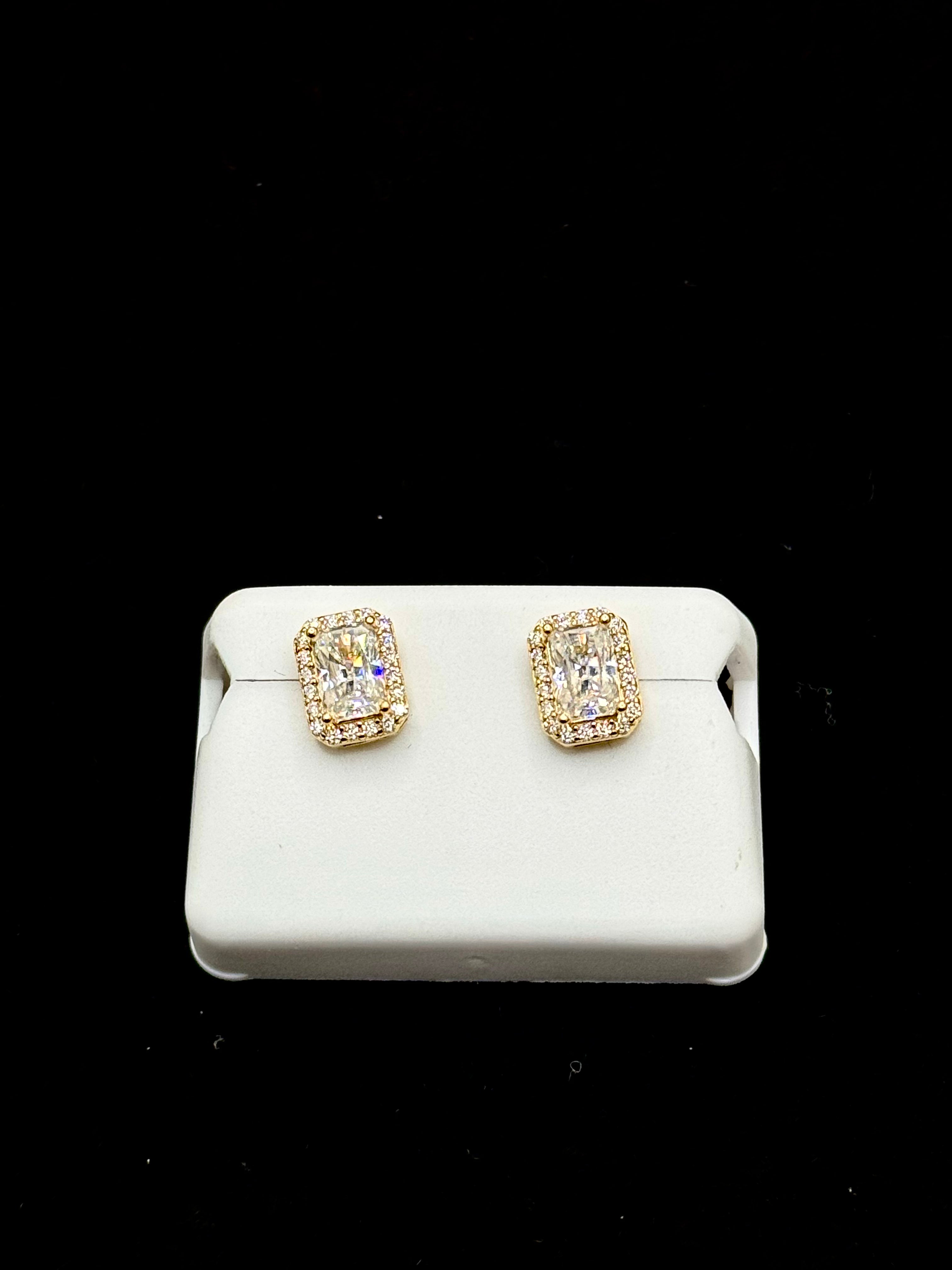 Gold Elongated Princess Cut Earrings