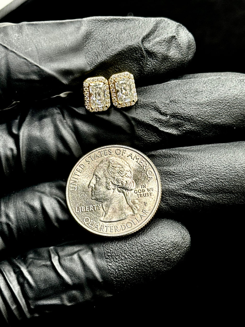 Gold Elongated Princess Cut Earrings