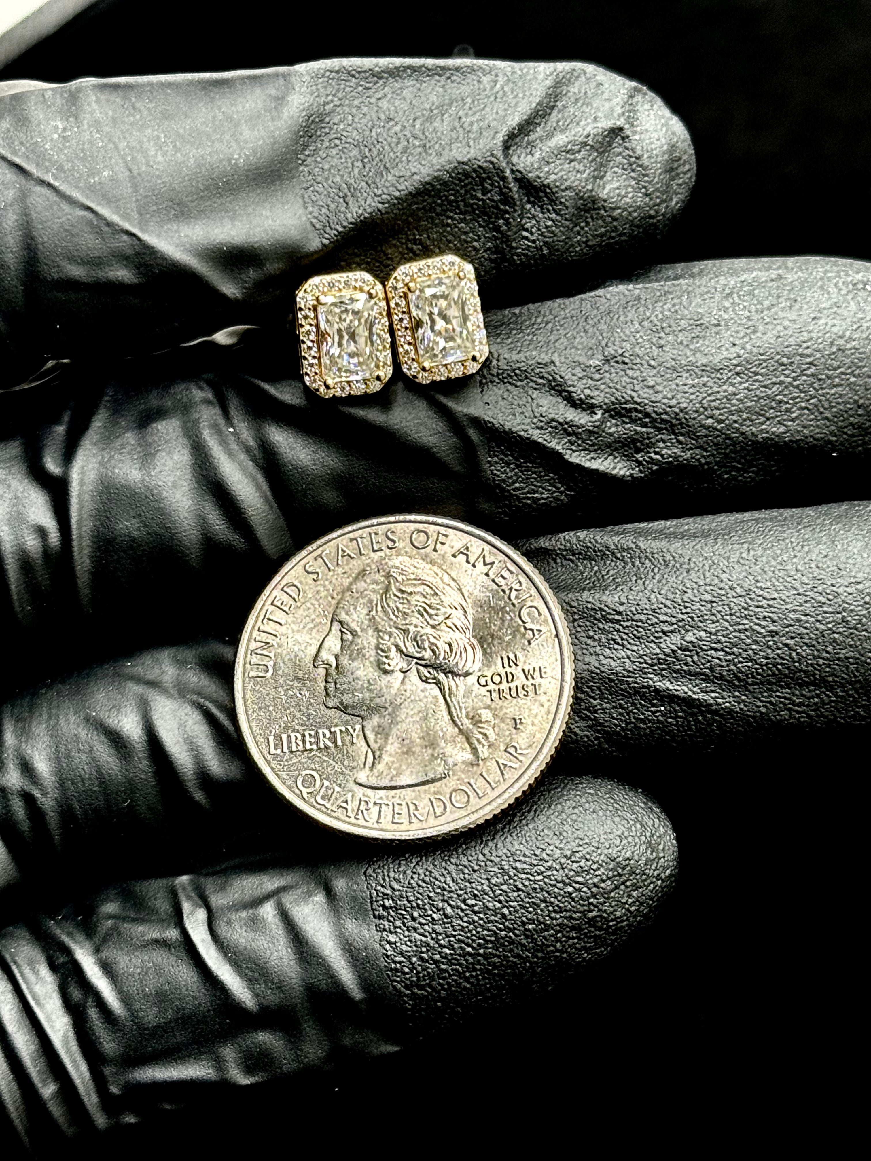 Gold Elongated Princess Cut Earrings